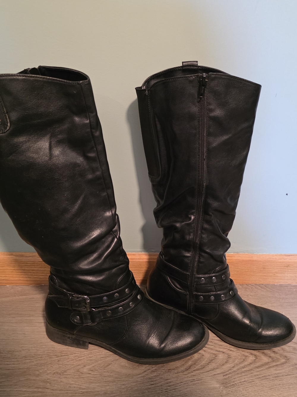 White Mountain Black Studded Mid-Calf Combat Boots